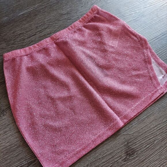 PrettyLittleThing Baby Pink Glitter Split Mini Beach Skirt - Small - Picture 3 of 7